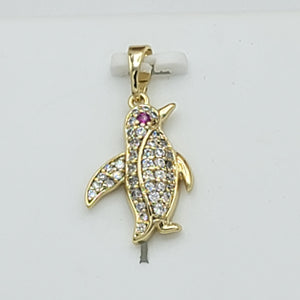 Pendants - 14K Gold Plated. Penguin with crystals. *Premium Q*
