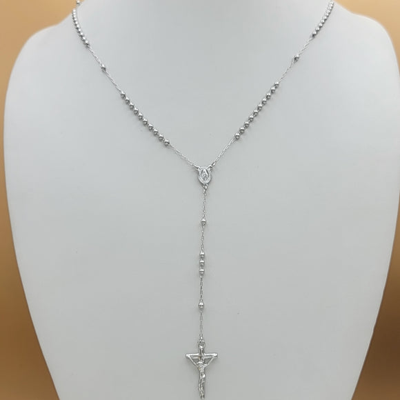 Rosary - Rhodium Plated. Miraculous Medal Necklace. Medalla Milagrosa. *Premium Q*