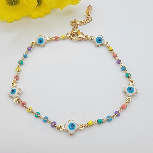 Bracelets - 14K Gold Plated. Multicolor Evil Eyes. Ojos. *Premium Q*