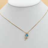 Necklace - 18K Gold Plated. Blue Flower with crystals. *Premium Q*