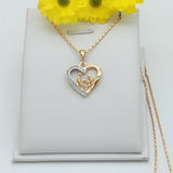 Necklace - 18K Gold Plated. Family Love Heart Pendant. *Premium Q*