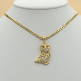 Necklace - 24K Gold Plated. Owl & Cuban Chain.  *Premium Q*