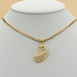 Necklace - 24K Gold Plated. Swan & Cuban Chain.  Cisne. *Premium Q*