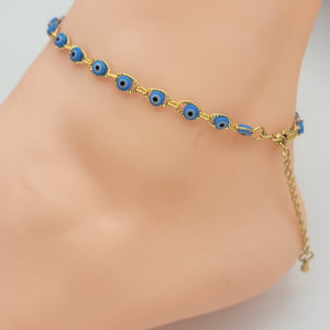 Anklets - Yellow Gold Plated. Blue Eyes *Premium Q*