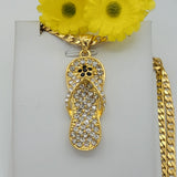Necklace - 24K Gold Plated. Flip Flop Sandal & Cuban Chain.  *Premium Q*
