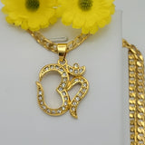Necklace - 24K Gold Plated. Om AUM Yoga & Cuban Chain.  *Premium Q*