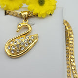 Necklace - 24K Gold Plated. Swan & Cuban Chain.  Cisne. *Premium Q*