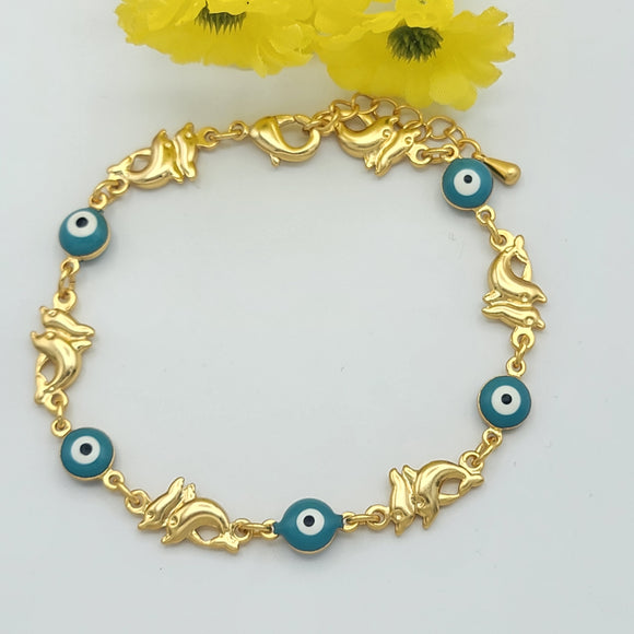 Bracelets - Yellow Gold Plated. Dolphins & Blue Eyes. Delfin.  *Premium Q*