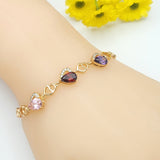 Bracelets - 18K Gold Plated. Multicolor Crystals Hearts *Premium Q*