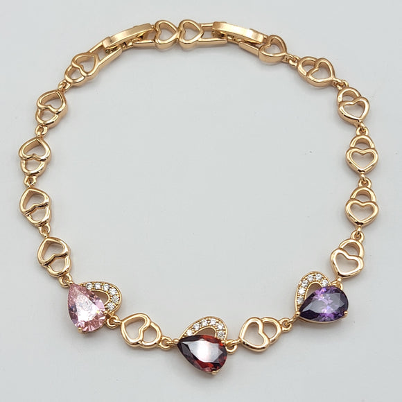 Bracelets - 18K Gold Plated. Multicolor Crystals Hearts *Premium Q*