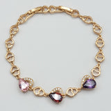 Bracelets - 18K Gold Plated. Multicolor Crystals Hearts *Premium Q*