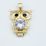 Pendants - 14K Gold Plated. Owl. Clear Crystals. Buho