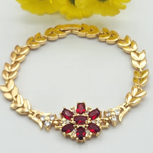 Bracelets - 18K Gold Plated. Red Flower. Clear crystals. *Premium Q*