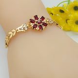 Bracelets - 18K Gold Plated. Red Flower. Clear crystals. *Premium Q*
