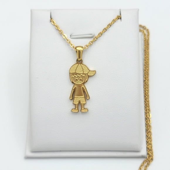 Necklace - Stainless Steel Gold Plated. Boy Pendant & Chain.  *Premium Q*