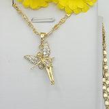 Necklace - 14K Gold Plated. Fairy CZ Pendant & Chain. Hada. *Premium Q*
