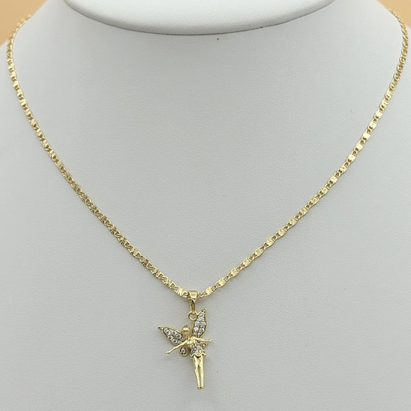 Necklace - 14K Gold Plated. Fairy CZ Pendant & Chain. Hada. *Premium Q*