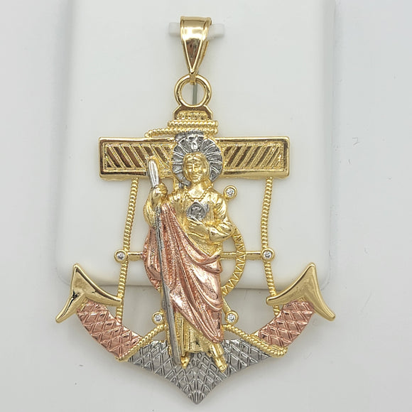 Pendants - Tri Color Gold Plated. Saint Jude Anchor. San Judas. *Premium Q*