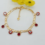 Bracelets - 18K Gold Plated. Red Eye Charms. Figaron Chain. *Premium Q*