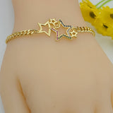 Bracelets - 14K Gold Plated. Stars. Multicolor crystals. Curb link chain.