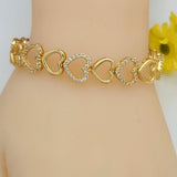 Bracelets - Yellow Gold Plated. Hearts Chain - Clear Crystals. *Premium Q*