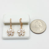 Earrings - 18K Gold Plated. Clear crystals Flower Dangle Hoops.