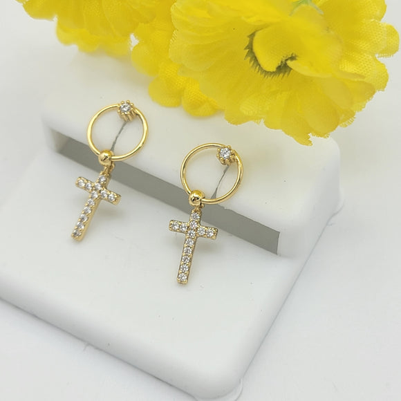 Earrings - 14K Gold Plated. Cross Earring. *Premium Q*