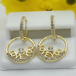 CLOSEOUT* Earrings - 14K Gold Plated. LOVE YOU Hoops *Premium Q*