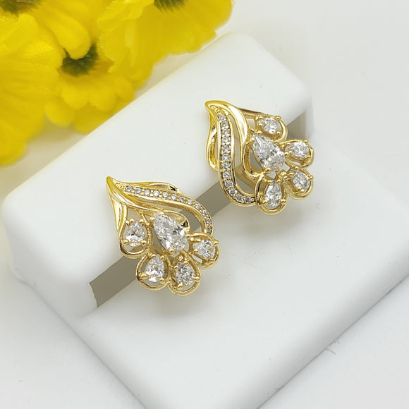 Earrings - 14K Gold Plated. Huggies crystal Flower. *Premium Q*
