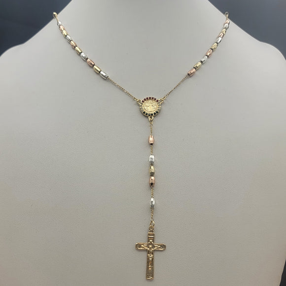 Rosary - Tri Color Gold Plated. Saint Benedict. Round Tri Color Crystals.