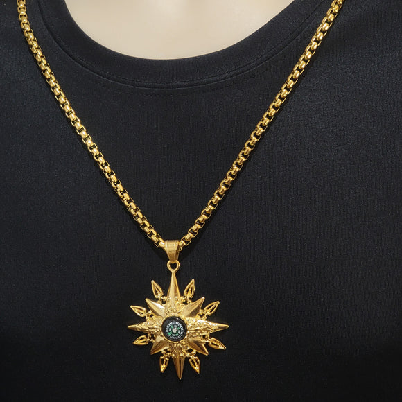 Necklace - Stainless Steel Gold Plated. Compass.  *Premium Q*