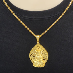 Necklace - Stainless Steel Gold Plated. Buddha Pendant & Chain.  *Premium Q*
