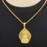 Necklace - Stainless Steel Gold Plated. Buddha Pendant & Chain.  *Premium Q*