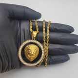 Necklace - Stainless Steel Gold Plated. Lion Head Pendant & Chain.  *Premium Q*