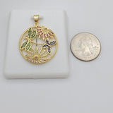 Pendants - 14K Color Gold Plated. Dragonfly & Flowers Multicolor Crystals.