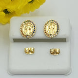 Earrings - 14K Gold Plated. Saint Benedict. Stud Multicolor Crystal Earrings.