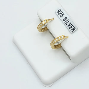 Earrings - 925 Sterling Silver. Gold Plated. CZ Round Hoops 12mm D - 1.8mm