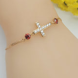 Bracelets - 18K Gold Plated. Red Crystals Cross. *Premium Q*