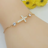 Bracelets - 18K Gold Plated. Clear Crystals Cross. *Premium Q*