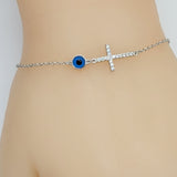 Bracelets - 925 Sterling Silver. Cross & Blue Evil Eye.