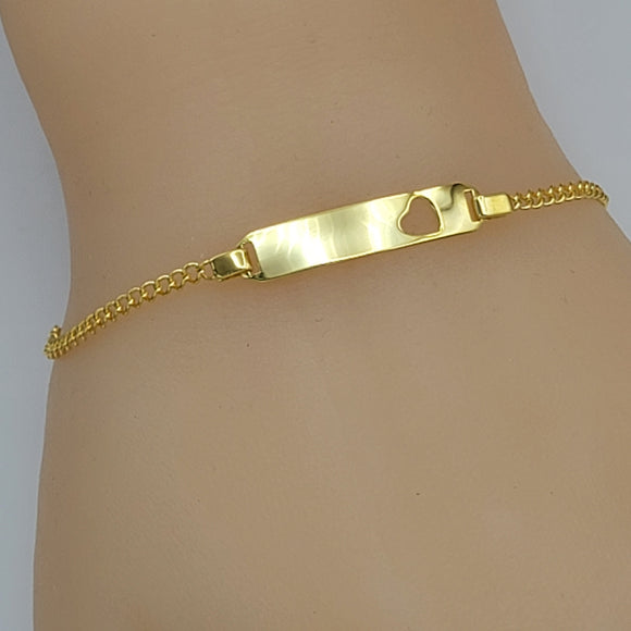 Bracelets - 925 Sterling Silver. Gold Plated. Heart ID. For Kids 5.5in L.