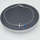 Bracelets - 925 Sterling Silver. Cross & Blue Evil Eye.