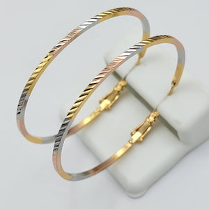 Earrings - Tri Color Gold Plated. Diamond Cut 2mm Hoops 1.75in D *Premium Q*