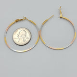 Earrings - Tri Color Gold Plated. Diamond Cut 2mm Hoops 1.75in D *Premium Q*