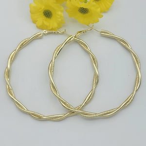 CLOSEOUT* Earrings - 14K Gold Plated. Twisted Hoops. 2.4in D. *Premium Q*
