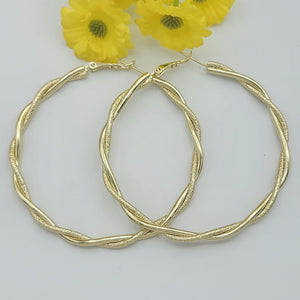 Earrings - 14K Gold Plated. Twisted Hoops. 2.4in D. *Premium Q*