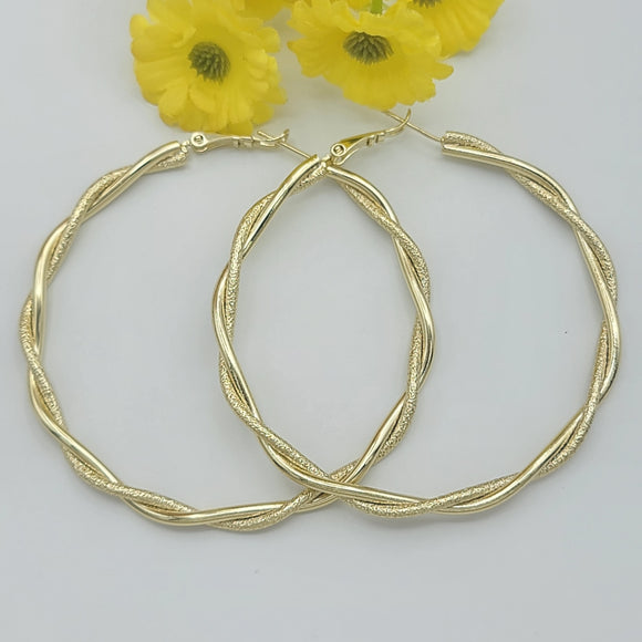 CLOSEOUT* Earrings - 14K Gold Plated. Twisted Hoops. 2.4in D. *Premium Q*