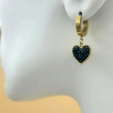Earrings - Stainless Steel. 14K Gold Plated. Black Heart. *Premium Q*