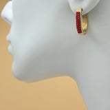 Earrings - Stainless Steel. 14K Gold Plated. Red Crystal Hoops. *Premium Q*