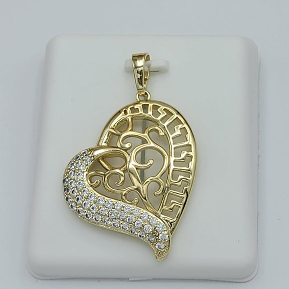 Pendants - 14K Gold Plated. Greek Design Heart with crystals. *Premium Q*